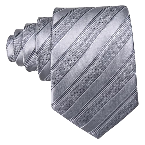 Image of Barry.Wang Tie Sets for Men Silk Stripe Necktie Woven Checkered Handkerchief Cufflinks Formal Business Wedding