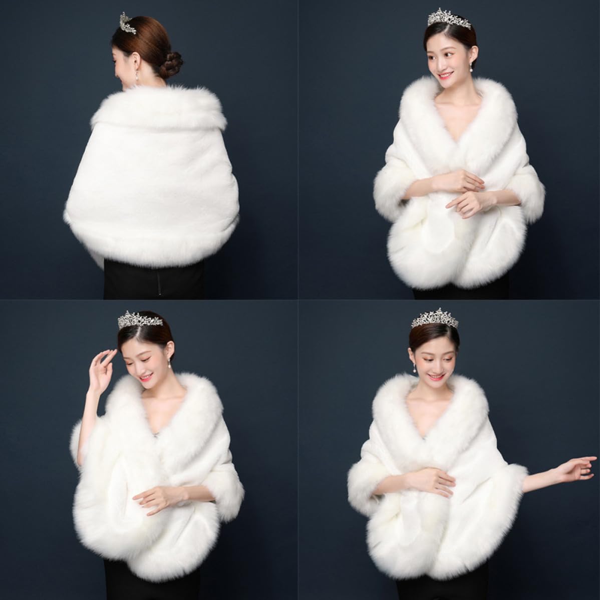FRCOLOR Chal de Felpa Blanco para Boda de Invierno, Capa Sintética Hombro que Mantiene Caliente, Elegante y Simple para Fiesta Nupcial