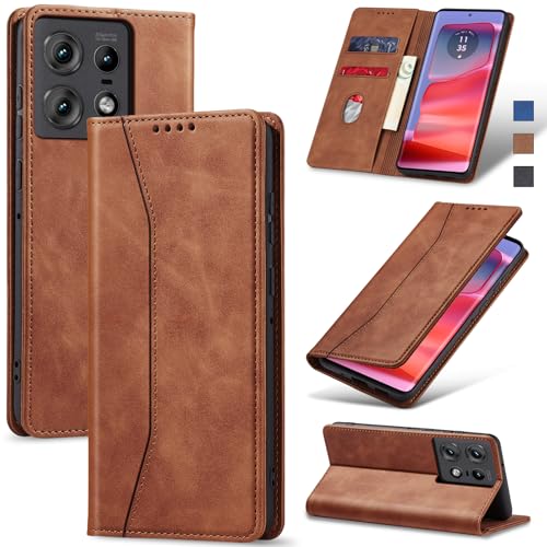 Image of Jasonyu Case for Motorola Edge 50 Pro Leather Wallet Flip Cover with Card Holder,Kickstand, Magnetic Closure,TPU Shockproof Phone Case Compatible with Moto Edge 50 Pro (Brown)