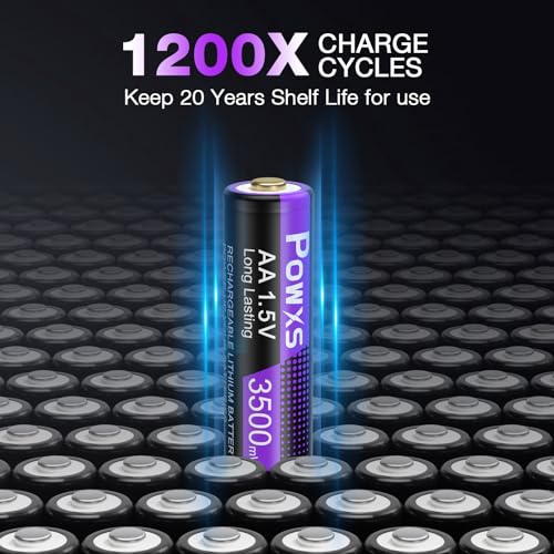 POWXS High Power 1.5V Rechargeable Lithium AA Batteries with Charger, 3500mWh Long Lasting Lithium batteries AA 8 Pack and Specialized Lithium Battery Charger - Thumbnail 4
