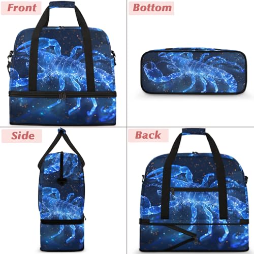 Large Weekender Overnight Bags Blue Abstract Animal Travel Duffel Bag for Women Men Gym Bags With Shoe Compartment Foldie Travel Tote Bag Carry On Personal Item Bag for Travel Gym Sports3