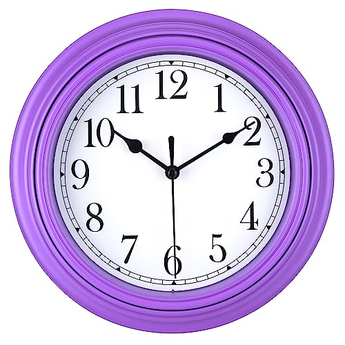 Topkey Silent Wall Clock Kitchen 9 Inch Retro Non-ticking Decorative Bedroom Office Wall Clock - Dark Violet