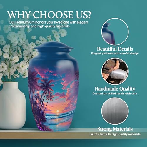 Image of Beach Urn - Large Memorial Urn - Combo 3 - Large with 3 Inch Pack of 4 - Cremation Urns for Adult - Burial Decorative for Mom & Dad - Keepsakes Urns for Ashes
