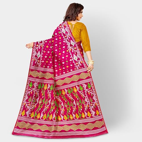 Image of Mayabi Women's Dhakai Jamdani Cotton Silk Saree Traditional Bengali Tant Korat Work, Without Blouse Piece