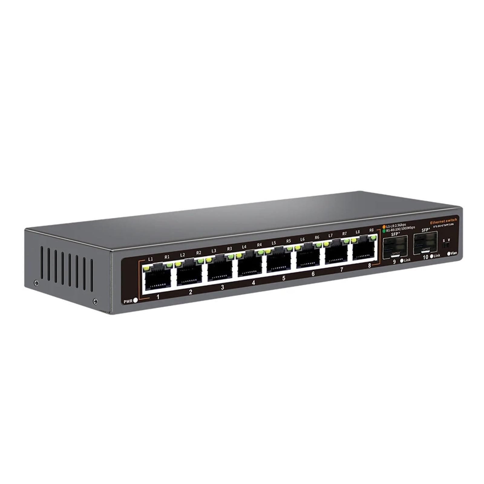 Switch Ethernet a 8 porte 2.5G Nessuno switch di rete POE con 2 porte SFP 10G per sicurezza telecamera IP/CCTV (spina USA)