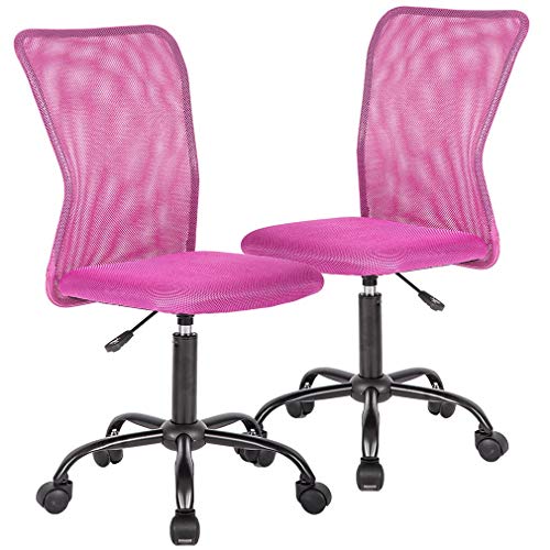 Ergonomic Office Chair Desk Chair Mesh Computer Chair with Lumbar Support No Arms Swivel Rolling Executive Chair for Back Pain,Pink 2 Pack
