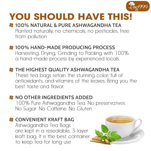 Image of TOG999, Premium 120 Ashwagandha Root Tea Bags, 100% Natural & Pure, Ashwagandha Root Herbal Tea. No Sugar, No Caffeine, No Gluten, Vegan.