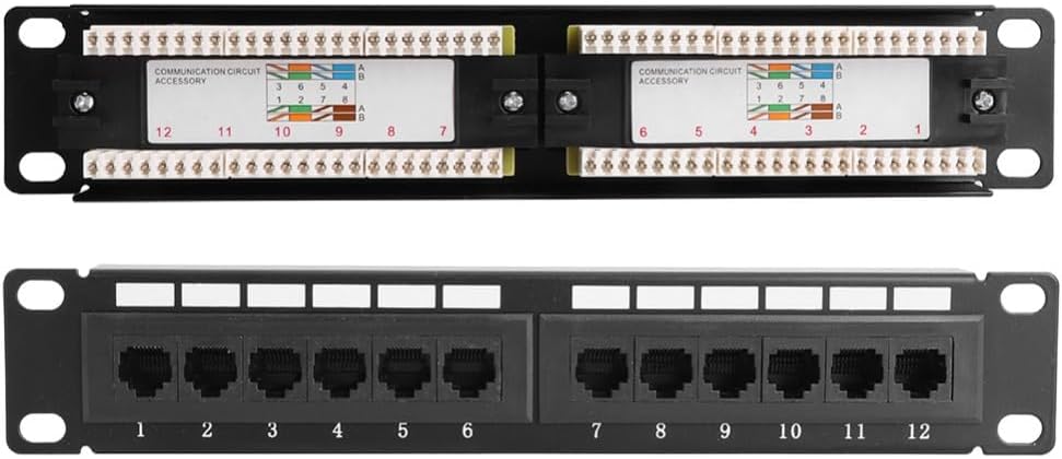 UTP 12Port RJ45 Ethernet Patch Panel 10Inch 1U Rack Mount Data Module Fire-Retardant PC Shell T568A/B Wiring