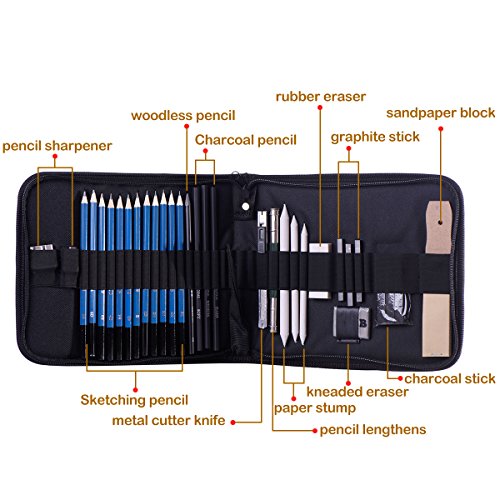 H & B Sketching Pencils Set, 32-Piece Drawing Pencils and Sketch Kit, Complete Artist Kit Includes Graphite Pencils, Charcoal Sticks, Sharpener & Eraser, Professional Sketch Pencils Set for Drawing - Thumbnail 6