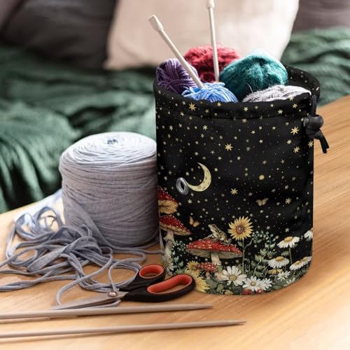Image of Sellikakes Moon Mushroom Small Crochet Bag Organizer Yarn Storage Knitting Bags, Portable Mini Yarn Holder for Crocheting Project Knitting Accessories