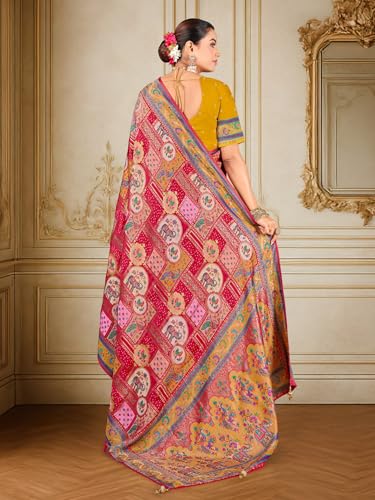 Image of Glory Sarees Women's Luxurious Dola Pure Silk Original Saree Position Print Work Madhubani Inspired Motifs Banarasi Kanjivaram Style Saree With Blouse Piece (Elegant101 Parent)
