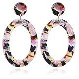 Mottled Circle Hoop Acrylic Resin Dangle Statement Earrings for Women