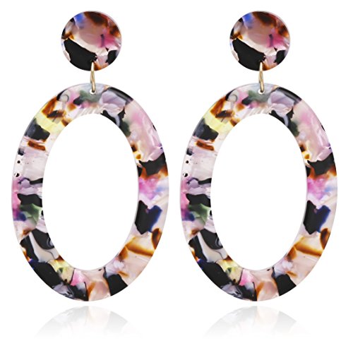 Mottled Circle Hoop Acrylic Resin Dangle Statement Earrings for Women
