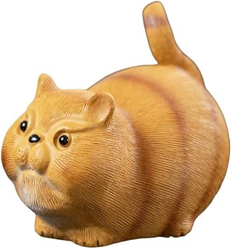 Chinese Zisha Cat Tea Pet, Ceramic Tea Pet, Handmade Purple Clay Tea Pet for Kung Fu Tea Tray, Tea Pet Decorate Kungfu Tea Tray Accessories Yellow