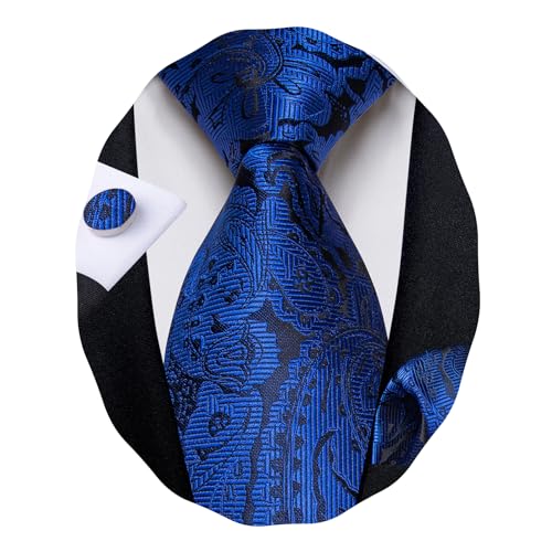 Image of DiBanGu Mens Paisley Tie Sets Silk Jacquard Woven Floral Necktie and Pocket Square Cufflinks Wedding Business Party