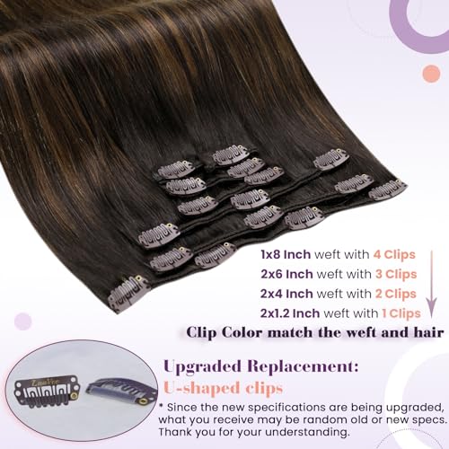 Image of LaaVoo Clip in Hair Extensions Real Human Hair Balayage 18 Inch Human Hair Extensions Clip Ins Full Head 7pcs 130g