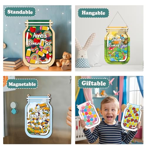 Image of 9 inch DIY Name 45 Tokens Smiley Face Magnetic Reward Jar Gifts for Classroom Teacher Kids Potty Training Chore Chart Toddler Good Behavior Management Tools Back to School RWJ-03-SMILEY-M