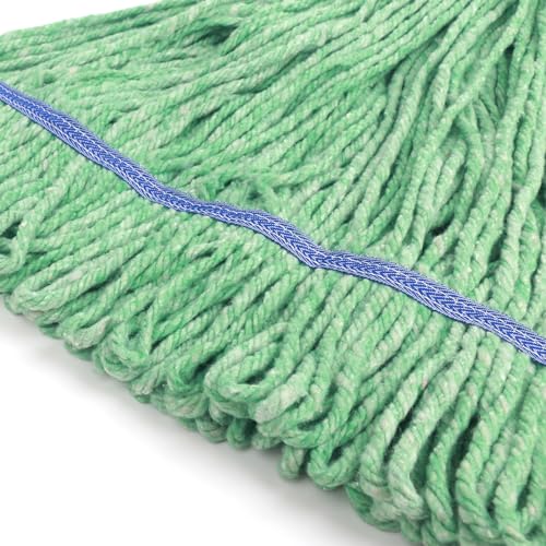 Image of Matthew Cleaning Heavy Duty Mop Head Commercial Replacement for General and Floor Cleaning , Wet Industrial Blue Cotton Looped End String Head Refill (Pack of 12) Green