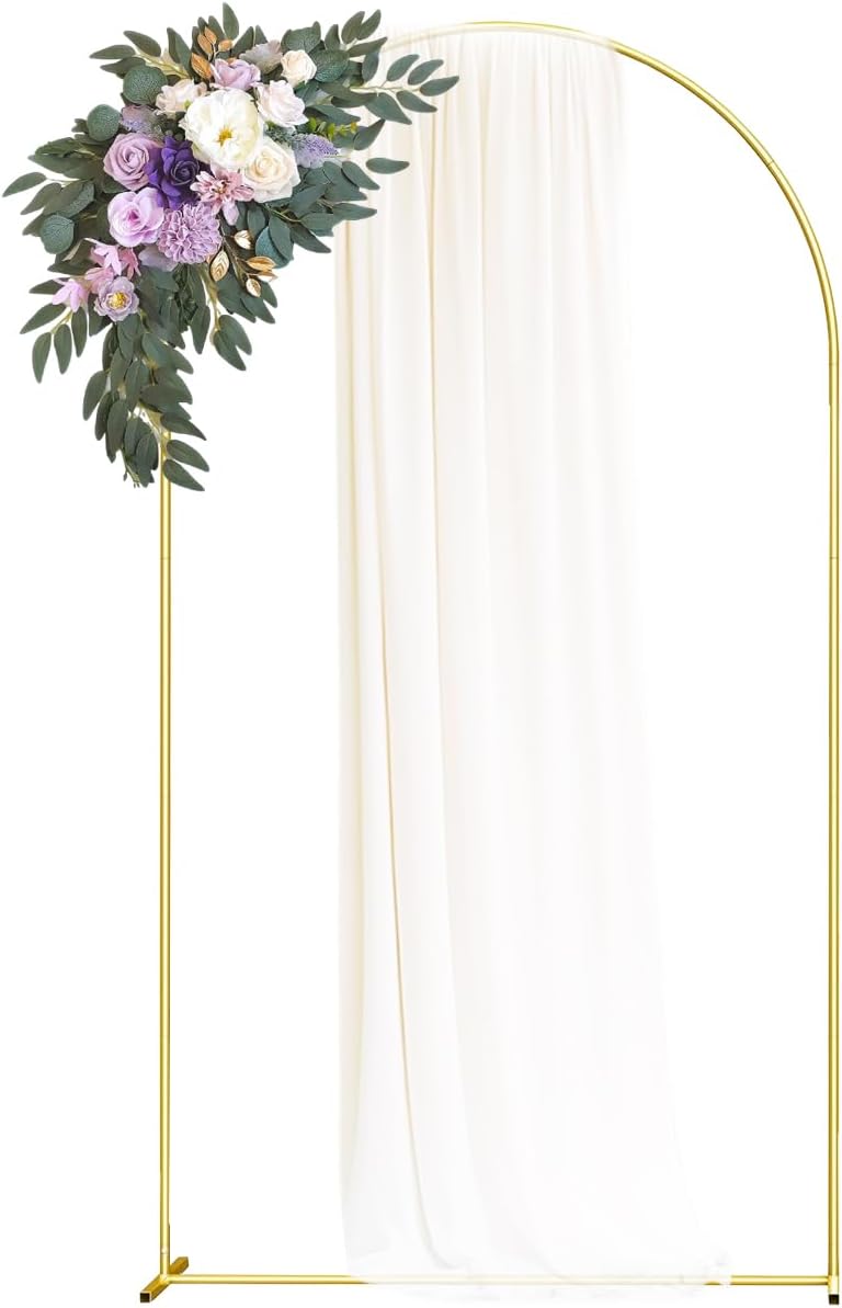 AFDBPXM-Wedding Arch Backdrop Stand, Gold Metal Arch Backdrop Stand for Wedding Bridal Baby Shower Photo Booth Birthday Party Garden Balloon Arch Decoration(gold-7.2FT) (7.2FT)