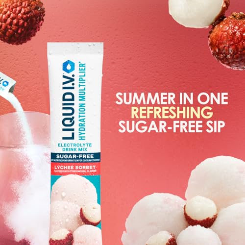 Image of Liquid I.V. Hydration Multiplier Sugar - Free - Lychee Sorbet | Electrolyte Powder Drink Mix | 1 Pack (14 Servings)