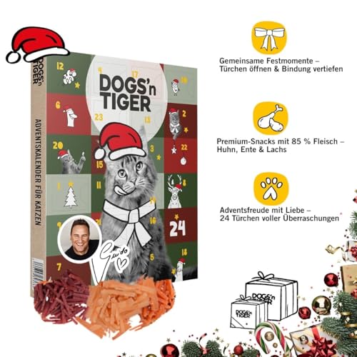 Dogs'n Tiger - Guido Maria Kretschmer Katzen Adventskalender 2025, Adventskalender für Katzen – Natürliche & hochwertige Snacks aus 85% Fleisch hinter jedem Türchen, ohne Zucker & Getreide