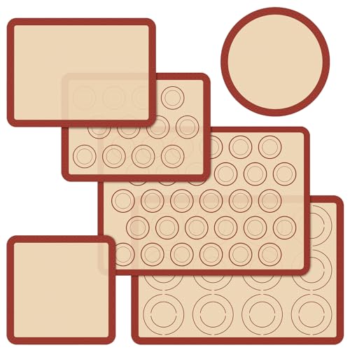 Silicone Baking Mat Set of 6, Macaron Silicone Baking Mat for Baking Sheets, Non-Stick & Reusable Silicone Mats for Baking Macarons, Cookies, Pastries, Pizza