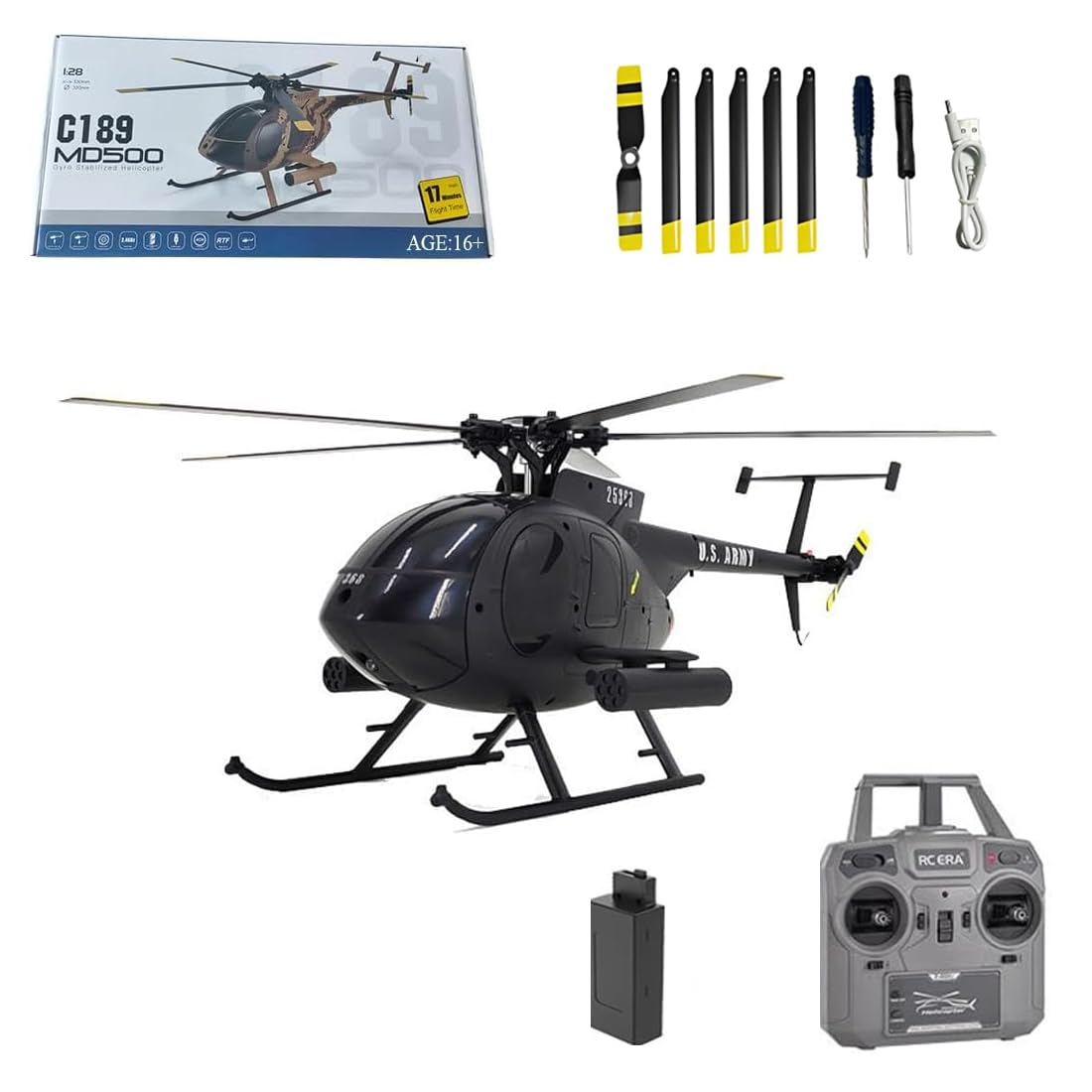NULA RC ERA C189 MD500 RC Helicopter for Adults, 1/28 Scale RTF Single-Rotor Helicopter 4CH 2.4GHz with 6-Axis Gyro & 3D Stunt & Brushless Motor & Optical Flow & One-Key Takeoff/Landing