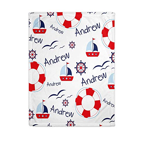 Personalized Baby Blankets for Boys with Name - Baby Boy Blankets Newborn Soft - Custom Baby Blankets for Boys - Nautical Baby Blanket - Customized Baby Blankets for Boys