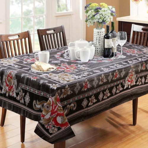 Image of Dakshya Industries Waterproof PVC Table Cover 60x90 Inch for Dining Table, Floral Printed Table Cloth, Washable Oilproof Table Protector, Plastic Cover for 6 Seater & 8 Seater Tables (Black)