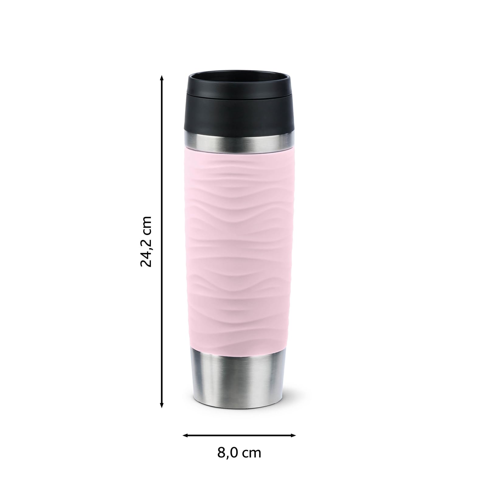 Emsa Travel Mug Waves mit Gravur 500ml – Personalisierter Thermobecher mit Namen oder Logo, Isolierbecher für Kaffee & Tee to Go, Edelstahl, Quick Press Verschluss, 100% auslaufsicher (Rosa)