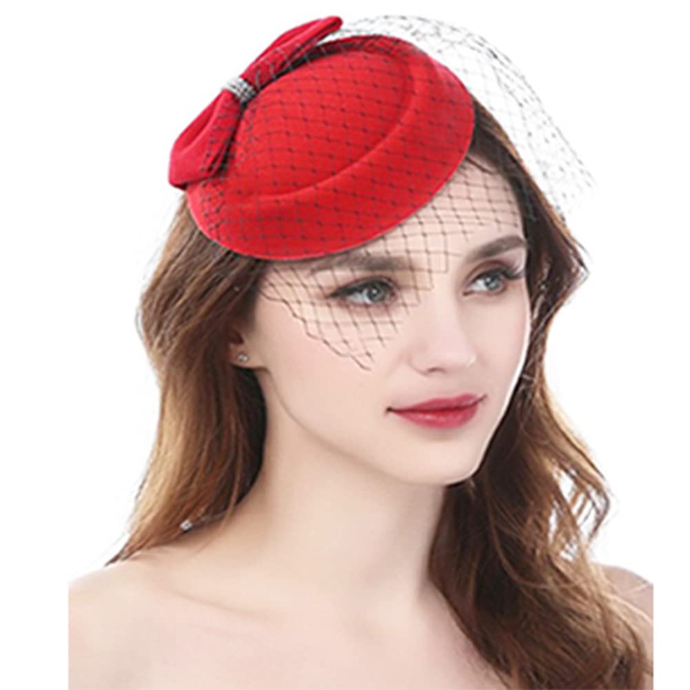 Anloximt Pillbox Hat | Women's Red Floral Fascinator Hat for Weddings & Special Occasions