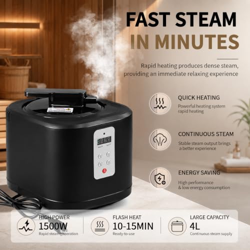 PEEKO Larger 4L Portable Sauna Steamer for Home Sauna Tent, 4L 1500W Upgrated Steam Generator for Sauna, 16 Levels, 99 MIN Timer, for Home Spa Sauna Accessories - Image 5