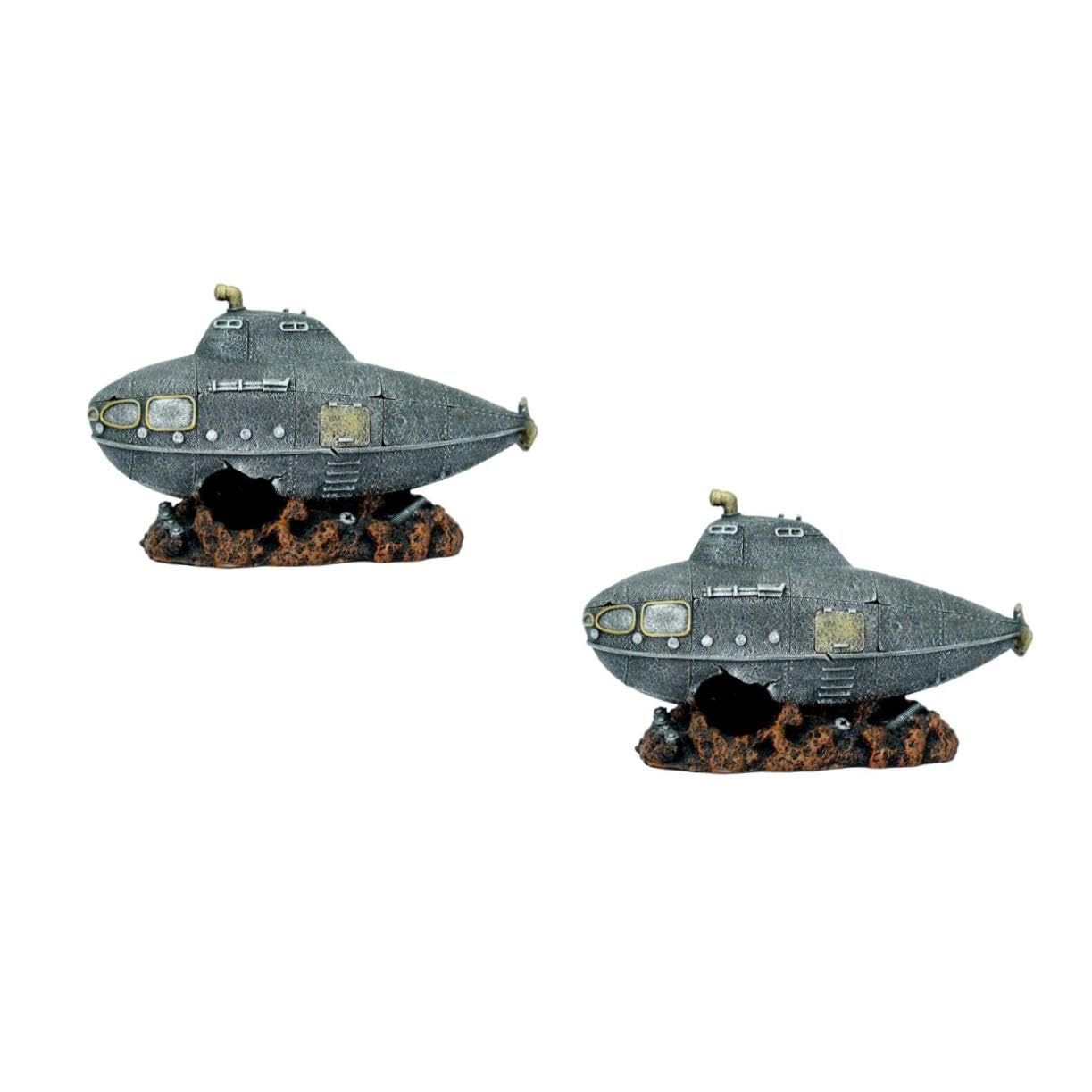 SUPVOX 2 Pezzi Arredamento Dell'acquario Dei Cartoni Animati Acquario Sottomarino Arredamento Grotta Acquario Decorazione Del Paesaggio Del Serbatoio Di Pesce Naufragio Resina Grey