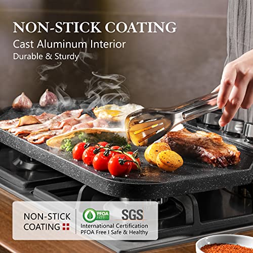 Sensarte Nonstick Griddle Grill Pan, Pro-Grid Reversible Grill & Griddle Pan, Two Burner Cast Aluminum Griddle, Portable For Indoor Stovetop Or Outdoor Camping Bbq, 19.5" X 10.7" #TOP2