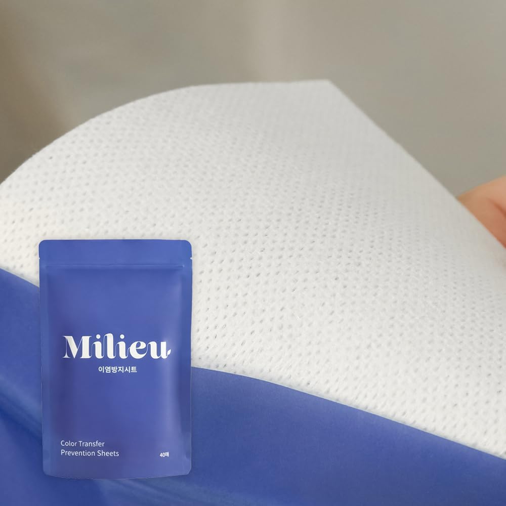 Milieu Laundry Color Transfer Prevention Sheet (40sheets) 10.6oz. Strong Absorption, No Color Dye, Safe Ingredients