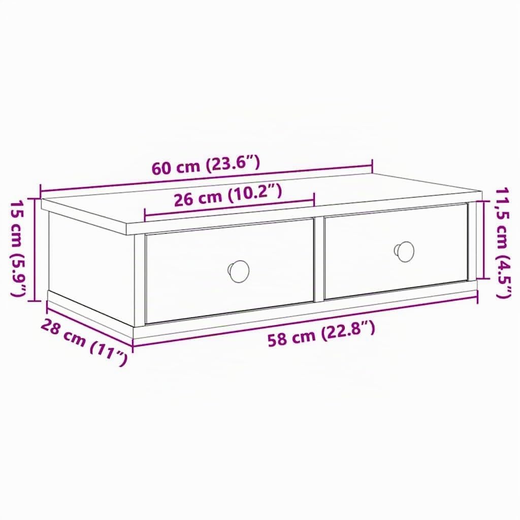 vidaXL Étagère Murale avec tiroirs Blanc 60x28x15 cm Bois d'ingénierie, étagère Murale avec Armoire, Meuble de Rangement Mural, Armoire de Rangement Flottante