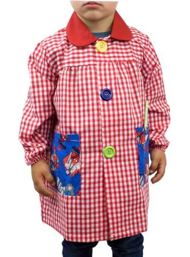 KLOTTZ SPIDERMAN - Babi guardería con bolsillos de tela de Spiderman. Bata colegio de manga larga Niñas color: ROJO talla: 4