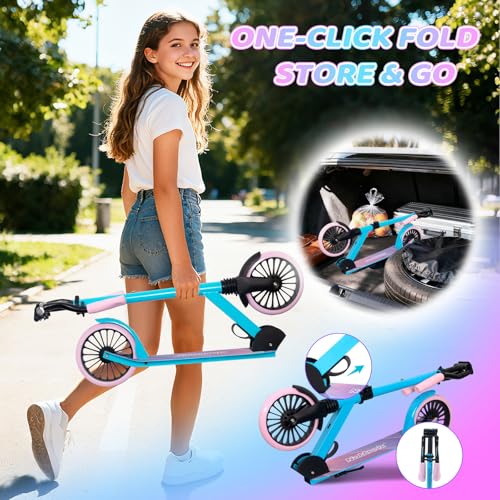 Image of Nattork Kick Scooter for Age 6+ Kids Teens Adults, Max Load 240 LBS, Adjustable Height Foldable with 8 inch Large Wheels, Anti-Shock Suspension