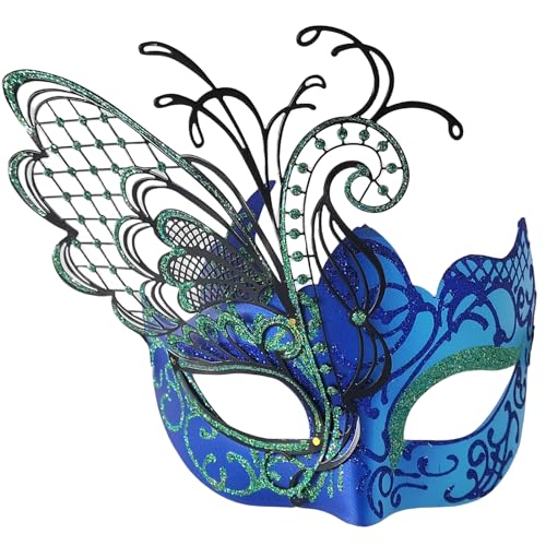 Ubauta Divers masques vénitiens en métal avec strass pour femme pour bal masqué, Mardi Gras, bal costumé, mariage (papillon bleu violet)