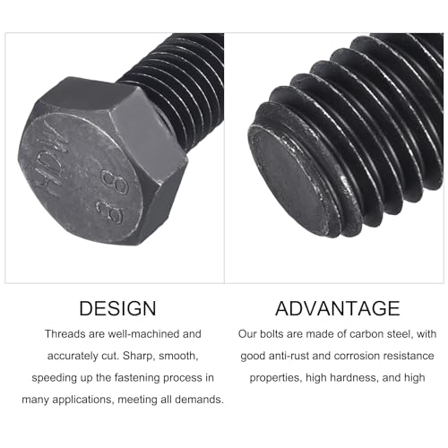 Image of METALLIXITY Hex Bolts (M14-2x130mm) 2Pcs, 8.8 Grade Carbon Steel Fully Threaded Black Oxide, Coarse Thread UNC Hex Head Screw Bolt - for Furniture Repair