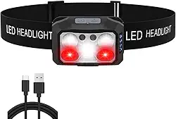 Lanterna de Cabeça LED Triplo 500 Lúmens Recarregável com Sensor de Movimento, 5 Modos de Iluminação, Bateria 1200 mAh e Design Prova D’Água para Camping, Corrida, Pesca e Uso Profissional