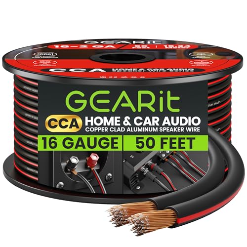 GearIT Pro Series - Cavo per altoparlanti da 16 AWG, 15,24 m, ideale per altoparlanti home theater e altoparlanti auto, colore: nero