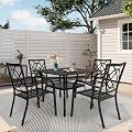 Crownland 5 Piece Outdoor Dining Set, Patio Metal Dining Sets, 4 Stackable Metal Chairs and Square Outdoor Dining Table with 1.57" Umbrella Hole, for Backyard, Lawn, Garden (Classic Black)
