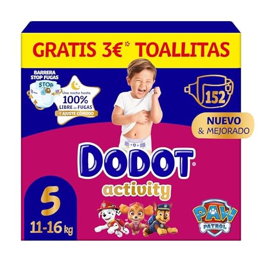 Dodot Pañales Bebé Activity Talla 5 (11-16 kg), 152 Pañales, Nuestro Nº1 en Absorción y Comodidad