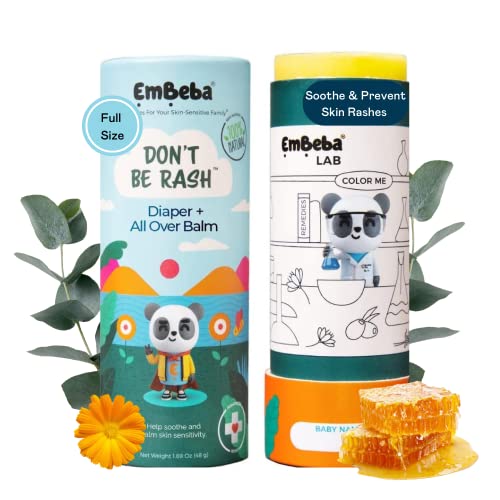 Image of EmBeba Natural Diaper Rash Cream for Baby with Sensitive Skin | Travel Friendly Baby Rash Ointment with Built-in Diaper Balm Stick Roll-On Applicator, All Over Herbal Skin Care, 1 Pack