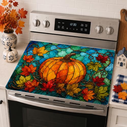 Image of Pumpkin Maple Leaf Stove Top Cover, 28x20 inch Rubber Cooktop Mat
