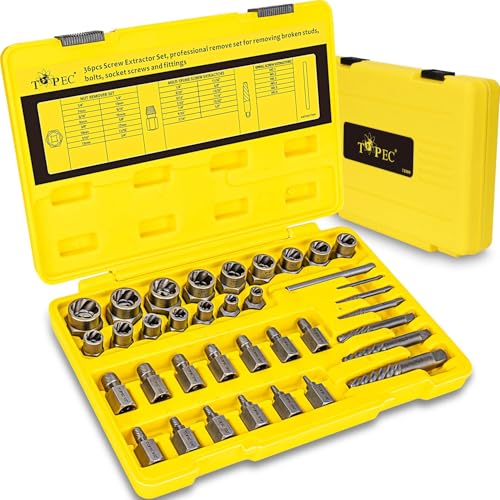 Topec 36Pcs Screw & Bolt Extractor Kit 3-in-1 Easy Out Screw Extractor Set 3/8 Drive Broken Bolt Extractor Socket Set for Damaged Rounded Stripped Screw Removal