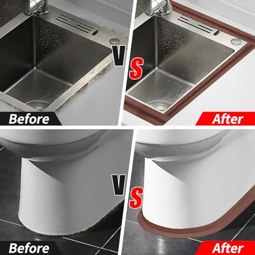 Image of 3 Rolls 1.5 Inch Caulk Tape Self Adhesive Toilet Caulking Strip Bathroom Sealing Caulk Strip Peel and Stick Bathtub Caulking Tape, 10.5 Feet Each Roll (Brown)
