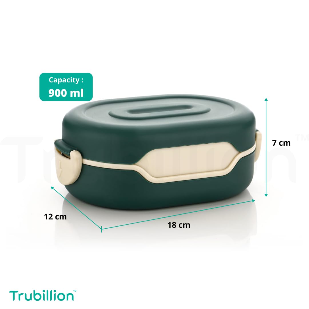 TRUBILLION Tasty Lunchbox, 2 Compartment Bento Lunch Box (900ml) with 2-in-1 Spoon, Leak Resistant, Unbreakable, BPA-Free, Food Grade, for Kids & Adults, School, Office, Travel (1, Orange) 1