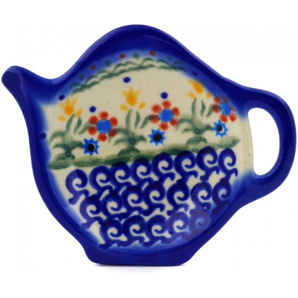 Polish Pottery Tea Bag or Lemon Plate 4-inch (Spring Flowers Theme)